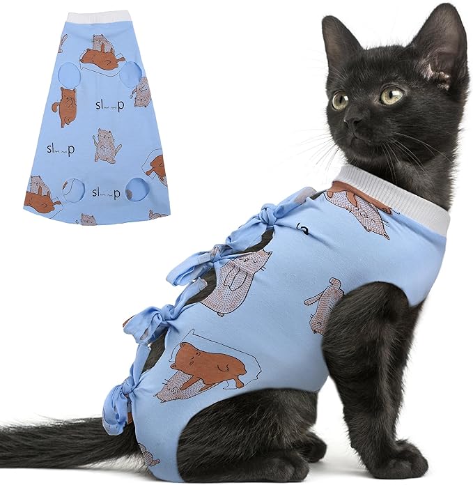 PUMYPOREITY Cat Recovery Suit After Surgery, Onesie for Female Cats, Kitten Surgical Wear for Neutered/Abdominal Wound/Skin Damage/Weaning, Large, Blue
