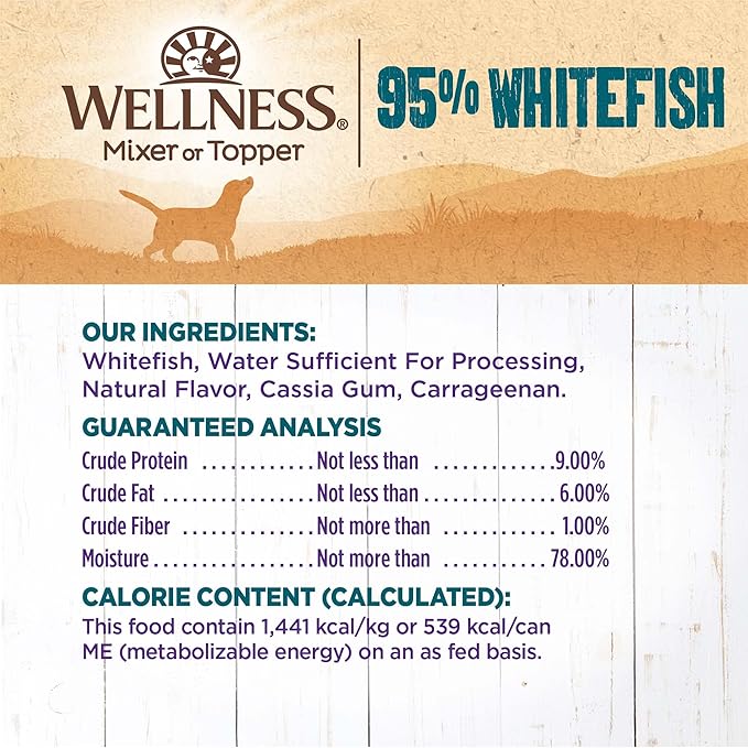 Wellness 95% Whitefish Natural Wet Grain Free Canned Dog Food, 13.2-Ounce Can (Pack of 12)