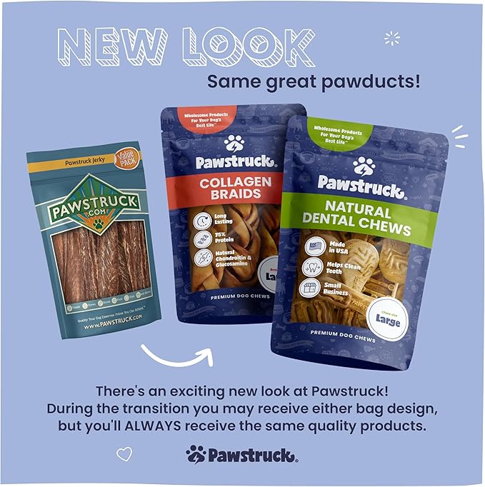 Pawstruck Natural Knee Cap Dog Bones - Treats for Aggressive Chewers, Low Fat & High Protein Chews, Beef Flavor, Long-Lasting Rawhide Alternatives - 10 Pack, Packaging May Vary