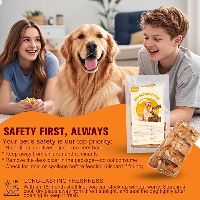 Beef Dog Chew Backbone Sticks Single Ingredient, Crispy Texture, Long-Lasting for Pet Chewing, Complete and Balanced Meal or Topper (S, Bison)