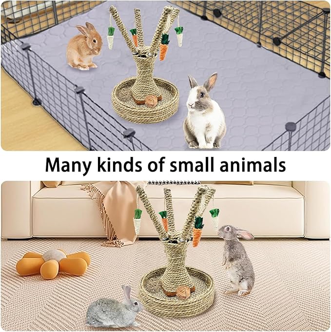 Hamiledyi Bunny Chew Toys Rabbit Rattan Grass Scratcher Climbing Tree Fun Tree Carrot Play Toys 10 Pcs Rabbit Chew Ball Timothy Grass Ball Small Animal Activity Play Chew Toys Teeth Grinding