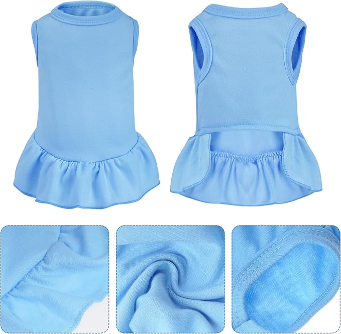 2 Pcs Dog Dresses Cat Skirt Solid Color Dog Clothes Summer Sleeveless Puppy Girl Clothes for Small Pet Dogs Cats (White,Blue, Large)