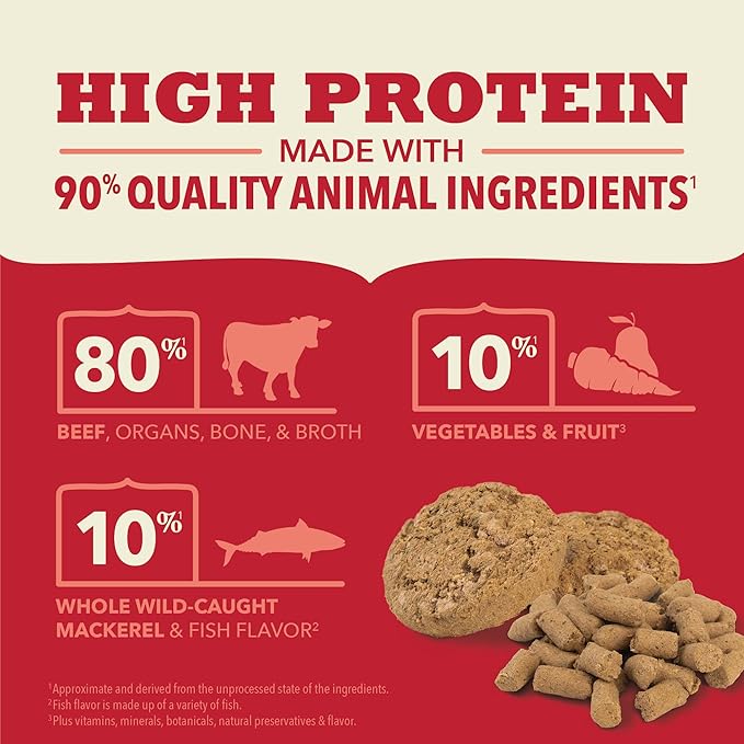 ACANA Grain-Free High Protein Freeze Dried Dog Food & Topper Ranch-Raised Beef Recipe Patties 14oz Bag
