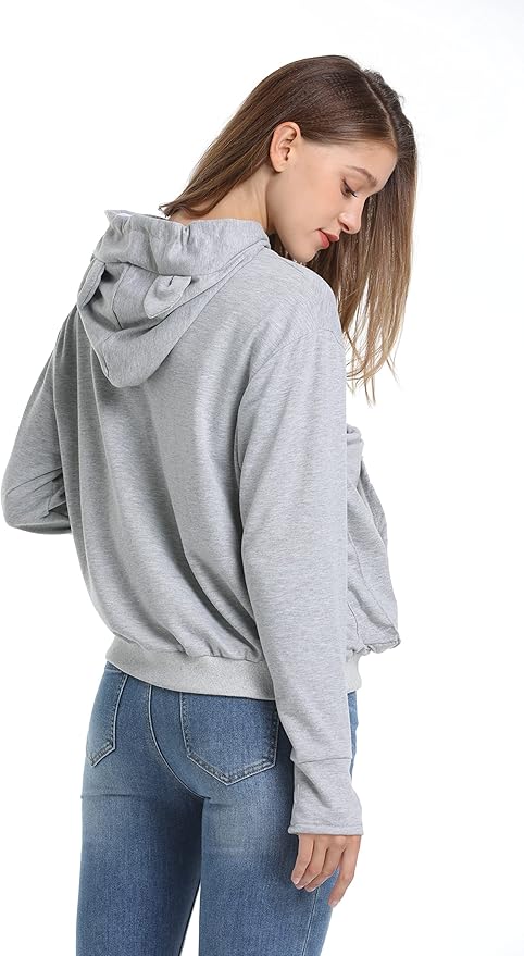 ALYC Unisex Hoodies Pet Holder Cat Dog Kangaroo Pouch Carries Pullover with Cat Printing Sweatshirt (Light Grey, XXL)