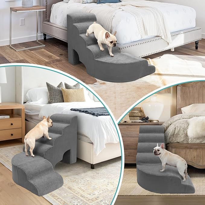 Dog Stairs for High Bed, Pet Stairs for Small Dog, 6 Tiers Steps for Dogs to Get on Beds, 30 inches L Shape Pet Step Ramps for Old Cats, Injured Dogs and Small Puppy