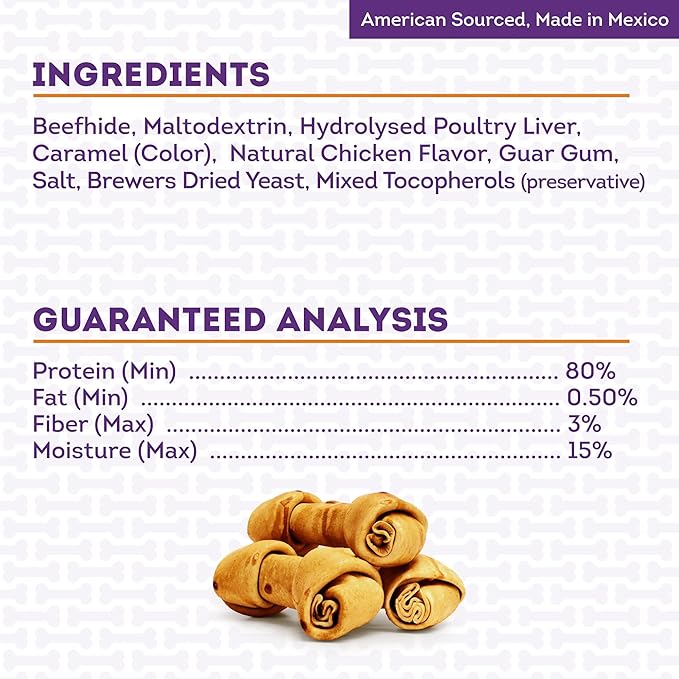 American Sourced Beefhide Bones 6-7" Dog Chew Treats - Chicken Flavor, 3 Count/1 Pack