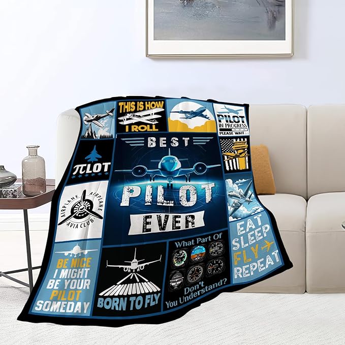 banonaty Airplane Blanket Pilot Plane Throw Blanket Cozy Fleece Flannel Plush Bedding Aviation Gifts for Pilots Men Women Lover Boys Girls Teen for Couch Sofa Bed Decor 60"X80"