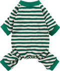 Fitwarm Green and White Striped Dog Pajamas, Waffle Dog Clothes for Small Dogs Girl Boy, Puppy Onesie with Feet, Pet Cat Outfit, Medium