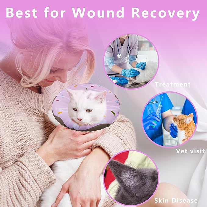 Seyezo Cat Cone Collar Soft, Adjustable Cat Recovery Collar Kitten Cones to Stop Licking, Cute Donut E Collar After Surgery, Cats Neck Pillow Cone Elizabethan Cones of Shame (Waterproof Purple, Large)