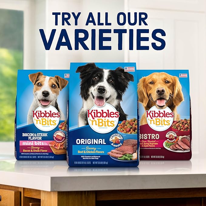 Kibbles 'n Bits Mini Bits Small Breed Dry Dog Food, Savory Bacon & Steak Flavor for Adult Dogs, 3.5 lb. Bag