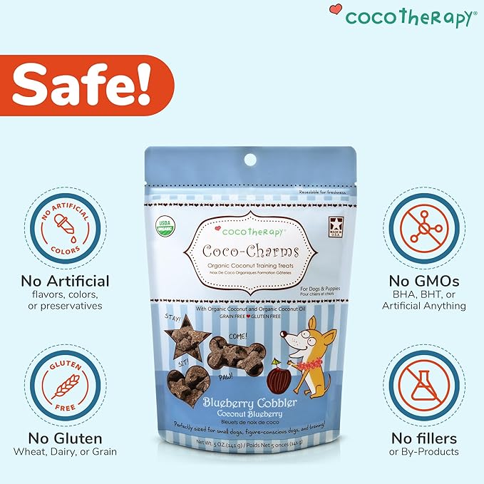 Cocotherapy Coco-Charms Blueberry Cobbler - Organic Dog Treats, All Natural, Vegan Training Treat for Dogs with Organic Coconut Oil