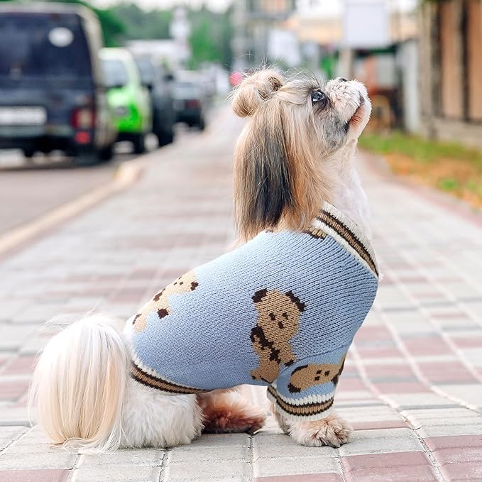 Small Dog Sweaters Cute Bear Dog Cardigans Clothes for Small Medium Dogs Boy Girl Puppy Cat Knitting Cardigan Outfits Dogs Autumn Coats Warm Pet Doggy Clothes Soft Knitwear Apparel (Blue,M)
