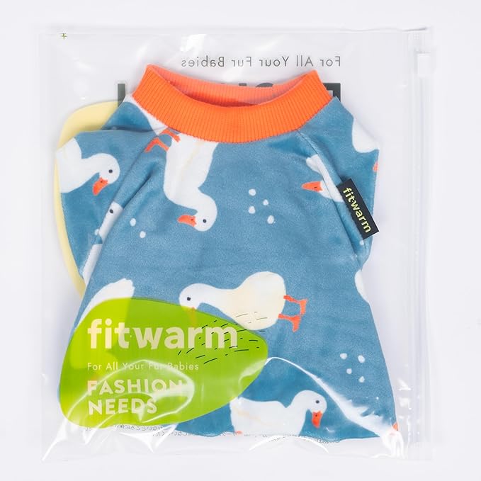 Fitwarm Adorable Duck Dog Pajamas, Warm Winter Dog Clothes for Small Dogs Boy Girl, Cozy Pet Onesie with Feet, Blue, White, Orange, Large