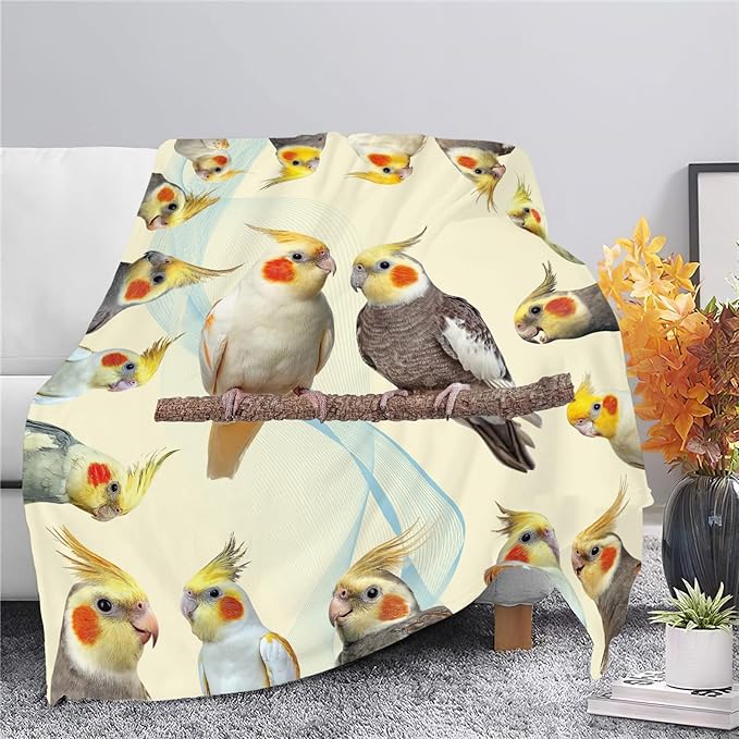 Parrot Bird Throw Blanket Cute Cockatiel Stuff Gifts for Kids Girls Boys Adults Women Men Soft Cozy Warm Plush Fluffy Fuzzy Fleece Blanket Decor 40''X50''