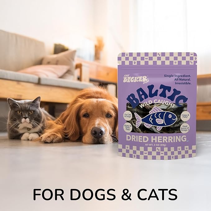 DTS5002A-3OZ Air Dried Natural Baltic Herring Crunchy Treats for Dogs & Cats, High Protein Omega-3 Fish Snacks, Single Ingredient Gluten & Grain Free, Healthy Training Treats, 3oz Bag