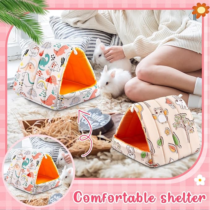 Cinnvoice 4 Pcs Guinea Pig Hideout, Guinea Pig Bed Tunnel, Rabbit Washable Small House Cage Accessories for Bunny Hedgehog Mouse Chinchillas Hamsters Ferrets Bearded Dragons Rats(Cartoon, 7.9 in)