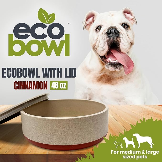 Palz&Co EcoBowl with Lid for Dogs & Cats, 48 oz Cinnamon - Natural Bamboo Pet Bowl with Non-Slip Base, Pet Food and Water Dish, Dishwasher Safe