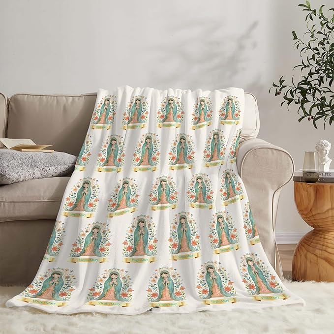Cute Cartoon Virgin Mary Throw Blanket Gifts for Kids Girls Boys Adults Soft Cozy Plush Fluffy Fuzzy Fleece Blanket Decor 40''X50''
