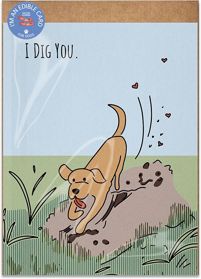 Poochie Post Edible Greeting Card for Dogs, Bacon-Flavored Dog Treat Gift with Edible Ink Pen, "I Dig You" Design, Gluten & Grain Free, Made in USA