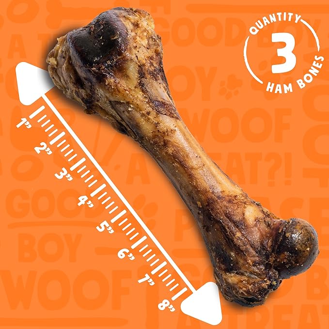 8" Pork Femur Bones for Dogs, Big Bones for Large Dogs, Gourmet Ham Beef Bone for Agressive Chewers, 3 Pack