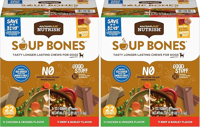 Nutrish Rachael Ray Soup Bones Long Lasting Dog Chews Variety Pack, 22 Count (Pack of 2)