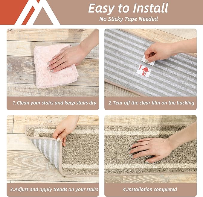 COSY HOMEER Soft Stair Treads Non-Slip Carpet Mat 28inX9in Indoor Stair Runners for Wooden Steps, Stair Rugs for Kids and Dogs, 100% Polyester TPE Backing 7pcs, Beige