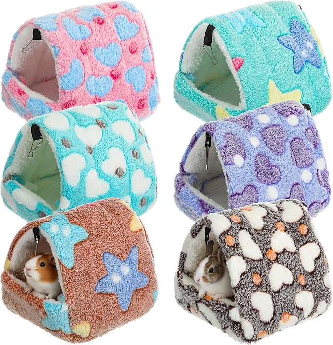 AceOrbit 6 Pcs Rat Hides Guinea Pig Bed Tunnel 7.9 Inch Washable Bird Bed Animal Cage Accessories Rat Bedding for Chinchilla Rabbit Hedgehogs Ferrets Hamster(Bright Color,Cute Patterns)