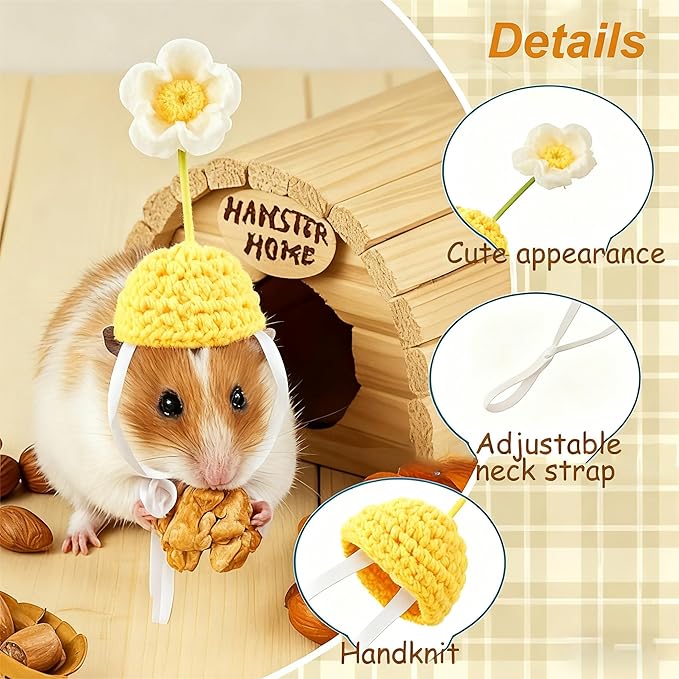 12 Pcs Hamster Hats Mini Party Hats for Small Animals, Cute Hand Knitted Tiny Hats for Snakes Lizards Bearded Dragon Guinea Pig Easter Bunny Reptile Pets Clothes Party Costume Accessories