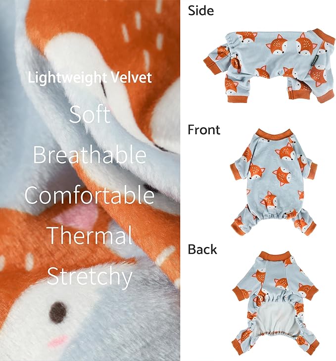 Fitwarm Funny Fox Dog Pajamas, Warm Dog Onesie, Dog Clothes for Small Dogs Girl Boy, Lightweight Velvet, Pet Outfit, Gray, Orange, XS