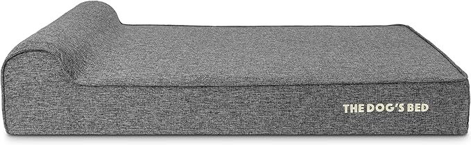 The Dog’s Bed Orthopedic Memory Foam Dog Bed with Headrest, Calming Surface – CertiPUR-Certified Foam, Linen Fabric, Grey Linen, XL, 6-Inch