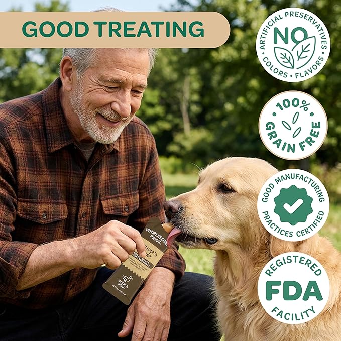 Wholesome Pride Nature’s Purée Creamy Dog Treats, Squeezable Lickable Treat & Topper, 1.4 oz Pouches, 8-Count, 4-Flavor Variety Pack