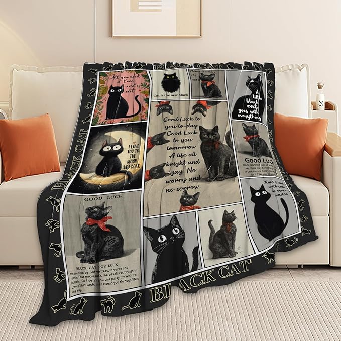 Black Cat Throw Blanket Black Cat Stuff Gifts for Kids Girls Boys Adults Women Men Soft Cozy Warm Plush Fluffy Fuzzy Fleece Blanket Decor 60''X80''
