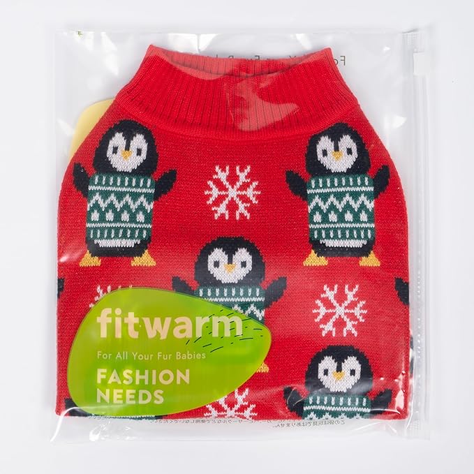 Fitwarm Funny Penguins Dog Ugly Christmas Sweater, Winter Dog Clothes for Small Dogs Girl Boy, Pet Xmas Outfit, Green, Red, White, XL