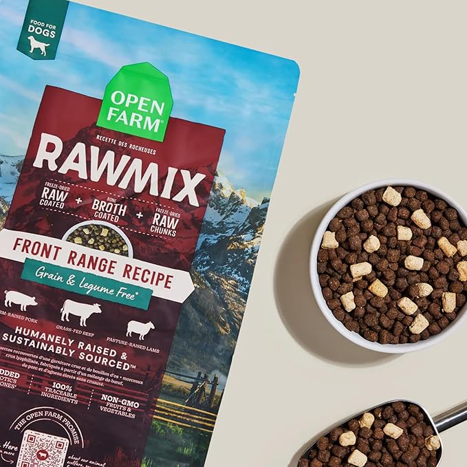 Open Farm, RawMix Grain-Free Dry Dog Food, Protein-Packed Kibble Coated in Bone Broth with Freeze Dried Raw Chunks, Beef Pork & Lamb, Front Range Recipe, 20lb Bag