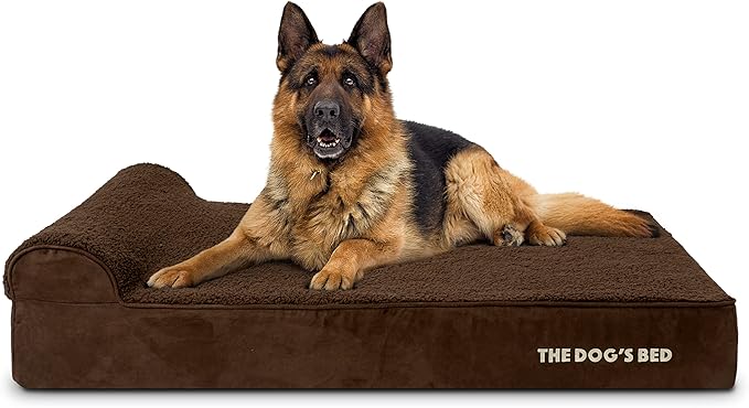 The Dog’s Bed Orthopedic Memory Foam Dog Bed with Headrest, Calming Surface – CertiPUR-Certified Foam, Plush Fabric, Brown Plush, XL, 6-Inch