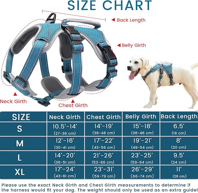 BELPRO Multi-Use Support Dog Harness, Escape Proof No Pull Reflective Adjustable Vest with Durable Handle, Dog Walking Harness for Big/Active Dogs (Blue, XL)