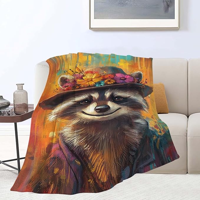 Raccoon Throw Blanket Raccoon Stuff Gifts for Kids Girls Boys Adults Women Man Soft Cozy Warm Plush Fluffy Fuzzy Fleece Blanket Decor 40''X50''