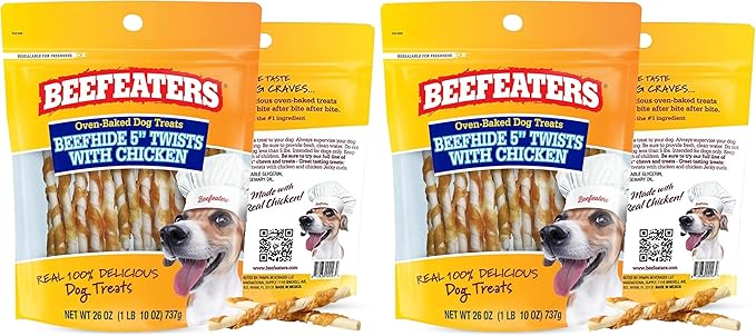 Beefeaters Beefhide 5in Twist with Real Chicken – Protein-Rich Dog Treats for Clean Teeth, Ideal for Training & All Dog Sizes