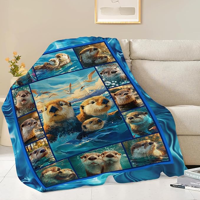 Otter Throw Blanket Otter Stuff Gifts for Kids Girls Boys Adults Women Men Soft Cozy Warm Plush Fluffy Fuzzy Fleece Blanket Decor 40''X50''