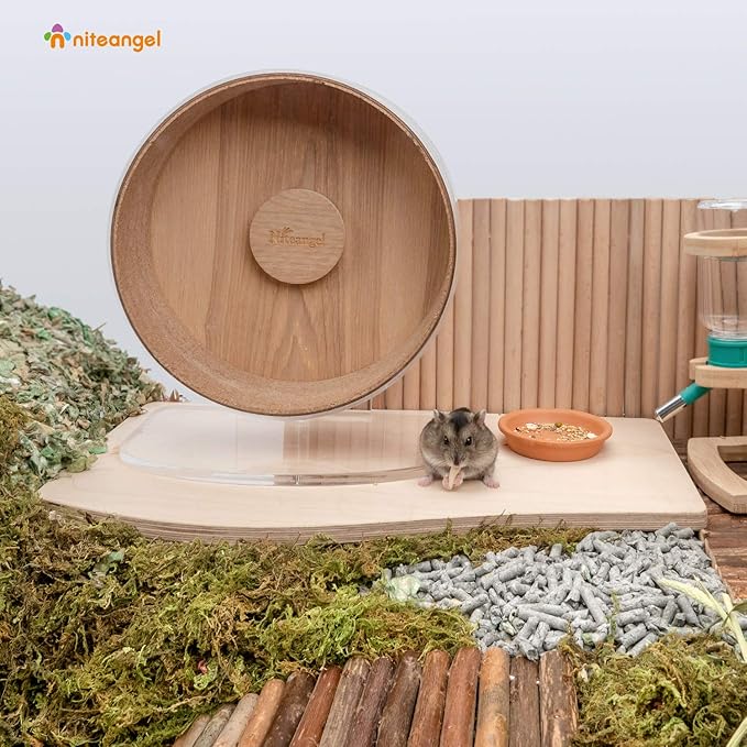 Niteangel Hamster Play Wooden Platform for Food Bowl Drinking Bottle and Other cage Accessories (Wave - 7" Height)