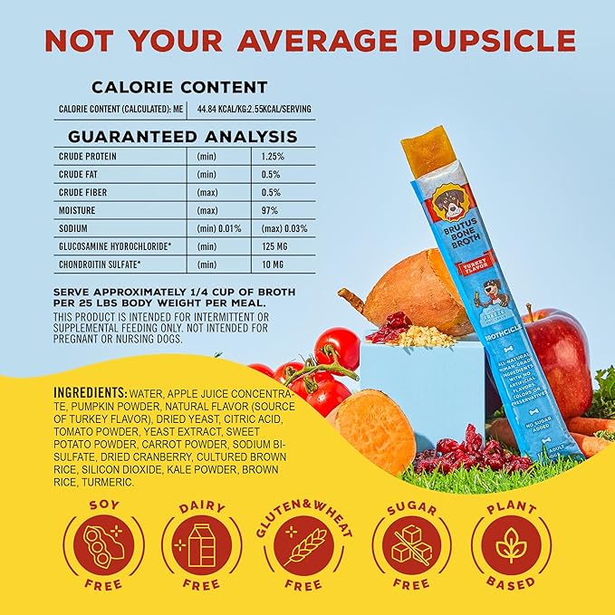 Brutus Brothcicles - All Natural Turkey Flavored - Frozen Dog Superfood Treats for Hydration and Snacking