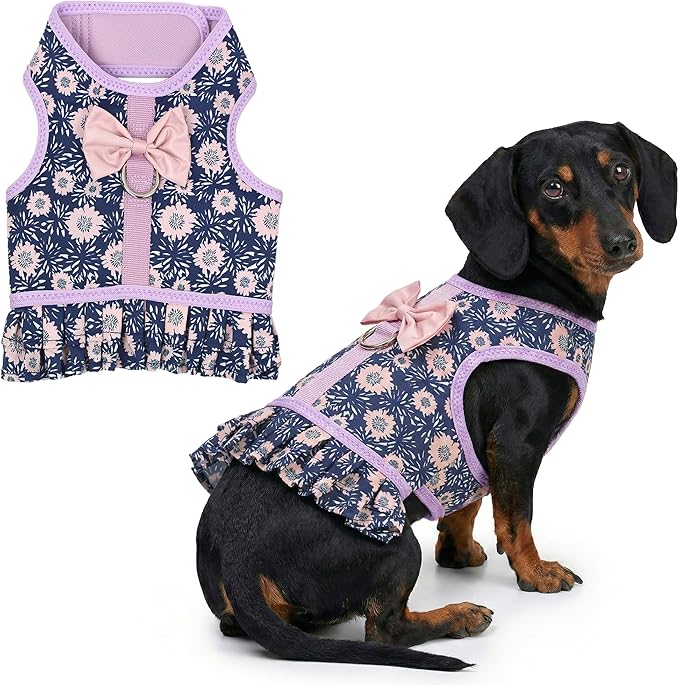 Parisian Pet Floral Dog Harness Dress - Breathable No Pull Puppy Dress with Leash Ring - 100% Mesh Fabric Harnesses for Dogs - Soft Padded Step in Pet Vest - All Weather Dog Harness for Large Dogs