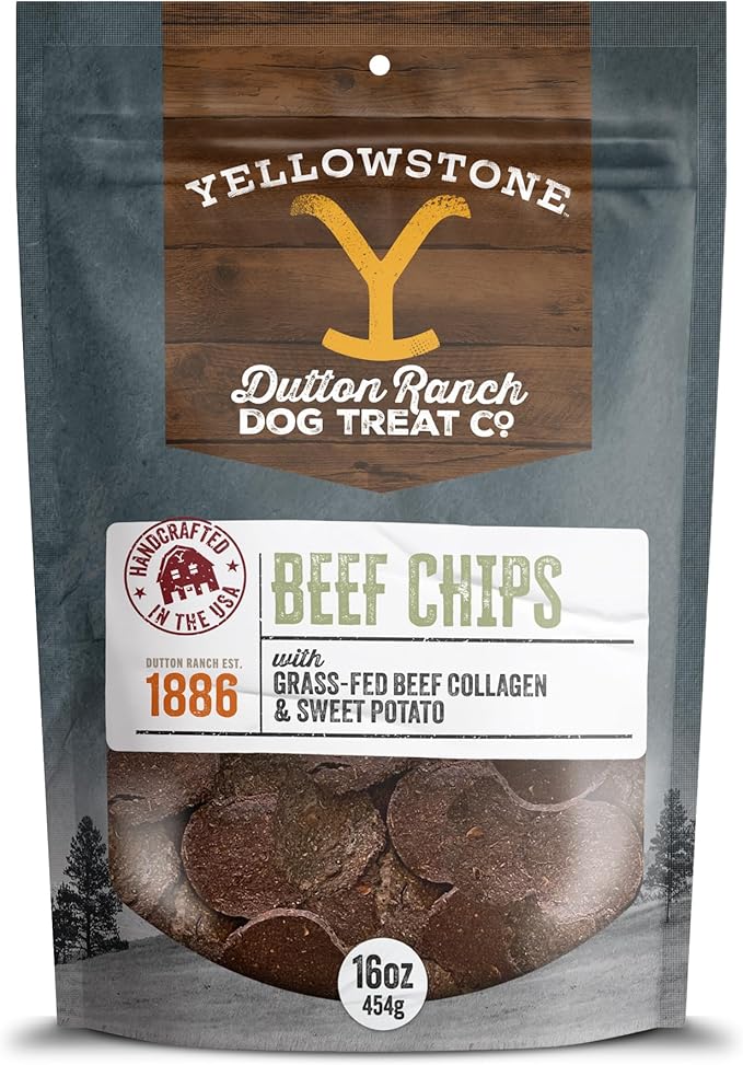 Yellowstone Limited Ingredient Dog Jerky – Air Dried Beef Collagen Chips – Crunchy & Chewy Texture – Single Protein – Made in USA – 16 oz