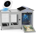 COZIWOW 39IN Heated Rabbit Hutch with Wheels, Insulated Indoor/Outdoor Bunny Cage House with Cleaning Tray, Sun Panel & Animal Pattern, Spacious Rabbit Cage for 1-2 Bunnies, (Grey & Air Purifier)