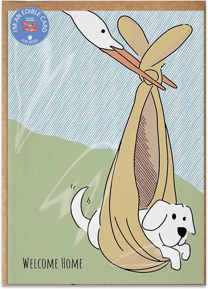 Poochie Post Edible Greeting Card for Dogs, Bacon-Flavored Dog Treat New Puppy Gift with Edible Ink Pen, "Welcome Home" Design, Gluten & Grain Free, Made in USA
