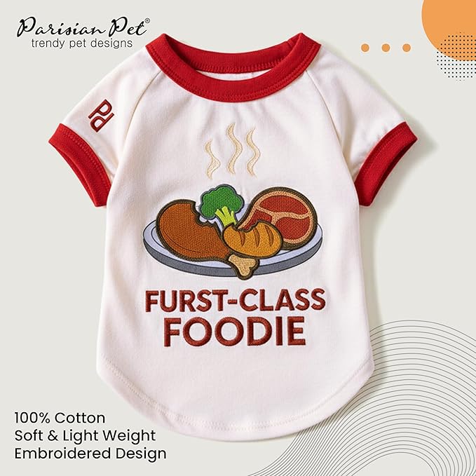 Parisian Pet Dog Furst Class Foodie Shirt - Halloween Pet Vest - Halloween Shirts for Dogs - Embroidered Pets Clothes - Puppy Halloween Costume - Sleeved Doggy Costumes for Large Dogs - XL