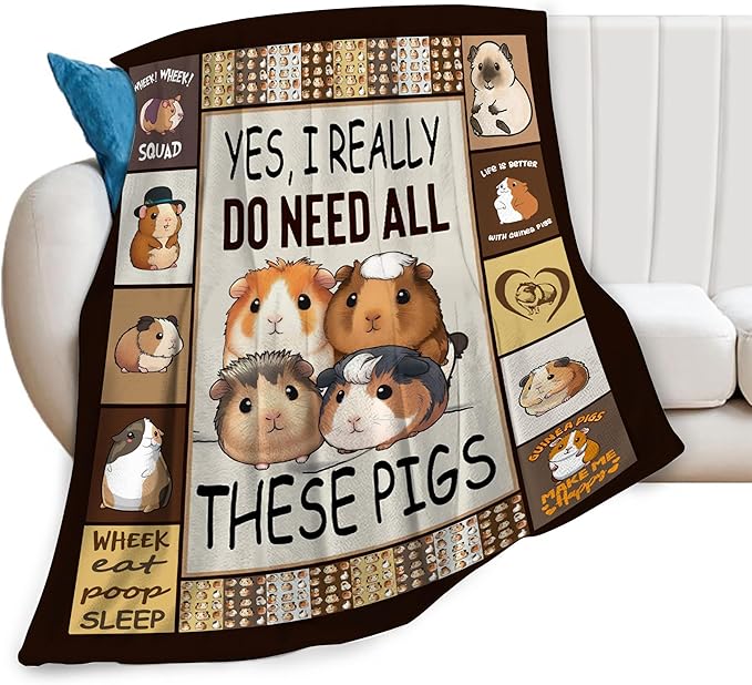 Cute Guinea Pig Decor Throw Blanket - Cozy Fleece Flannel Soft Warm Plush Lightweight Bedding for Couch Sofa Bed 40"X50"