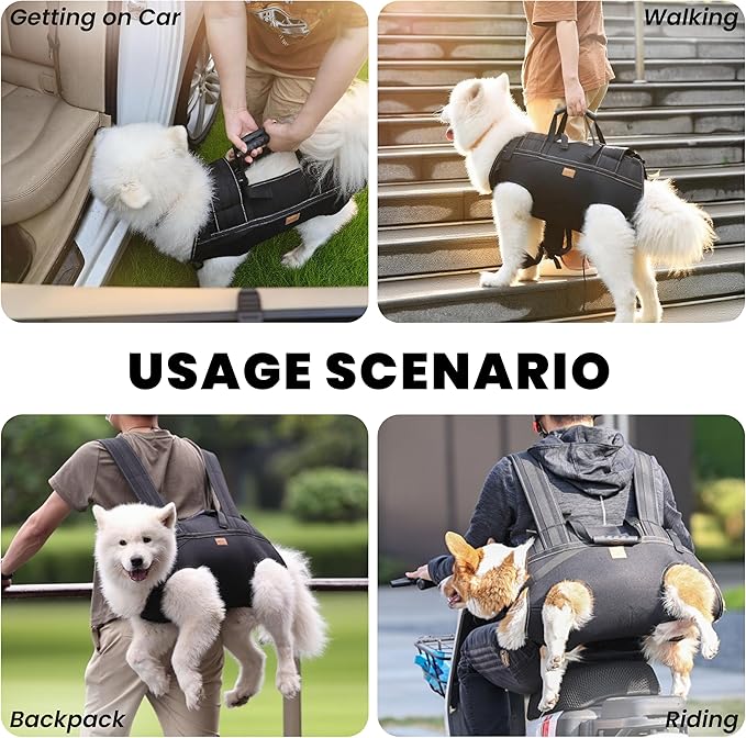 Dog Lift Harness Backpack Carrier for Large Dogs, Full Body Sling with Handle, Dog Harness for Joint Injuries, Arthritis, Ideal for Stairs, Elderly Dogs (Large 20-29 LBS)