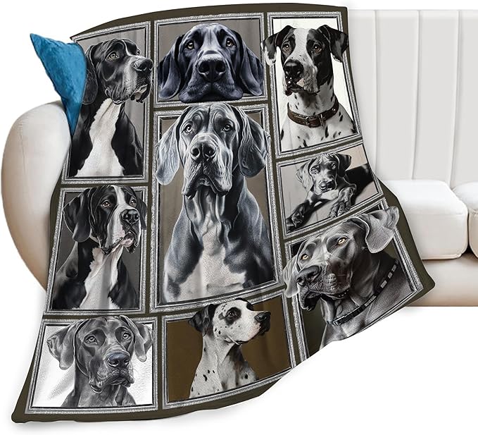 Great Dane Gifts, Dog Throw Blanket, Great Dane Stuff Animal for Women Boys Girls Men Lover Adult Cozy Fleece Flannel Bedding Plush for Couch Sofa Bed Decor 50"X40"