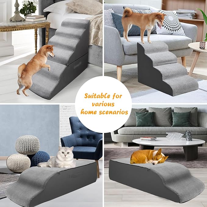 30 inch Dog Steps for Small Dogs Up to 30-36 Inch Tall, Pet Cat Dog Ramp Ladder for Doggie, Old Cats, Kitty Grey No Assembly Required